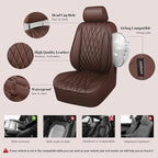 CAR PASS Piping Luxury Faux Leather Seat Covers Full Set, 5 Seats Anti-Slip Waterproof Seat Covers Compatible with Front Armr