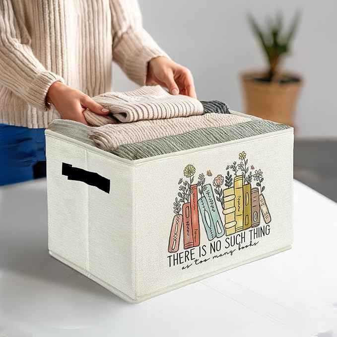 Book Lovers Gifts Storage Bins & Boxes with Handles, Bookish Gifts Foldable Basket for Organizing, Reader Gift Collapsible St