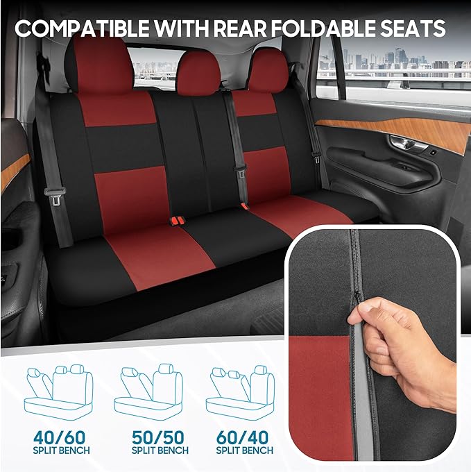 BDK PolyPro Car Seat Covers Full Set in Terracotta on Black, Front and Rear Split Bench Seat Covers for Cars, Easy to Install
