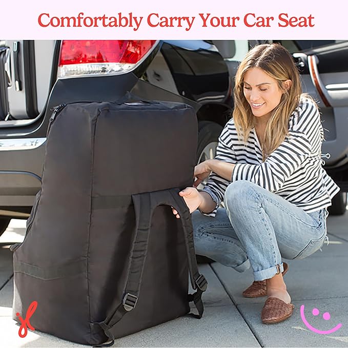 J.L. Childress Padded Backpack Car Seat Bag - Car Seat Travel Bag for Airplane, Cover Fits Most Baby & Infant Carriers & Boos