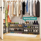 viewcare 3-Tier Black Bamboo Shoe Rack for Entryway, Stackable | Foldable | Natural, Shoe Shelf Storage Organizer for Hallway
