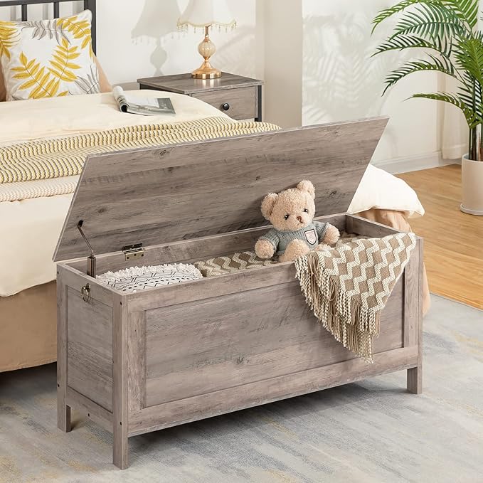 HOOBRO Toy Box, Retro Wooden Look Storage Chest with Safety Hinge, Entryway Storage Bench Supports 220 lb, 39.4 x 15.7 x 18.9