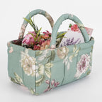 Small Storage Basket Organizer, Mini Fabric Floral Storage Baskets with Handle, Quilted Portable Collapsible Storage (G)