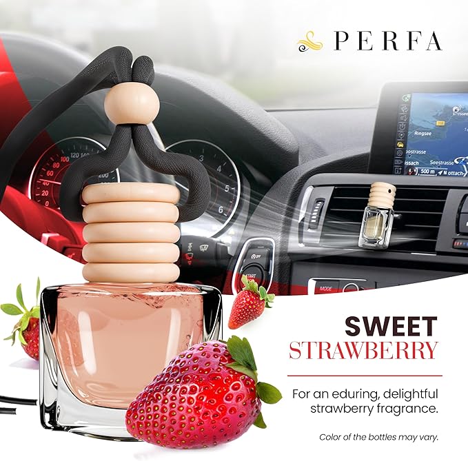 Car Air Fresheners for Women - Sweet Strawberry Fragrance | Pack of 2 Long Lasting Car Air Freshener | Odor Eliminator with E