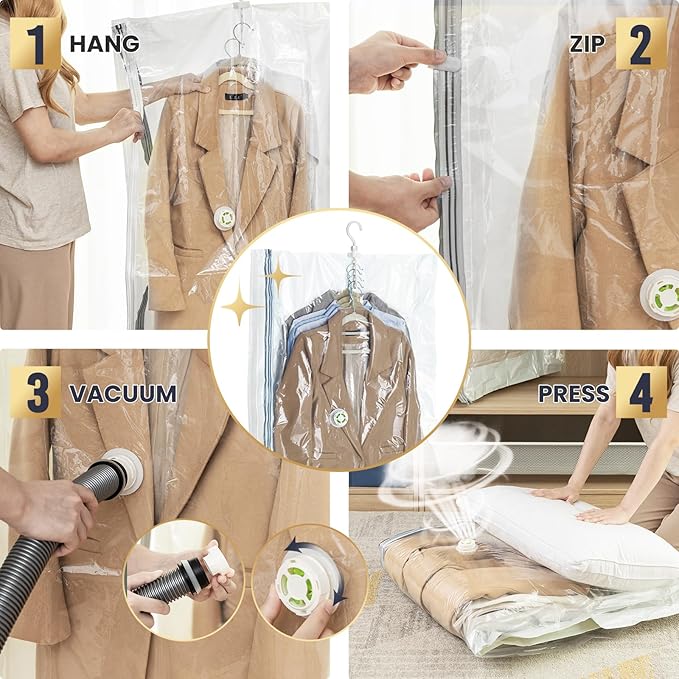 TAILI Hanging Vacuum Sealer Storage Space Saver Bags for Clothing, Suits and Jackets, Closet Organizers, Wider Sides (3 Long,