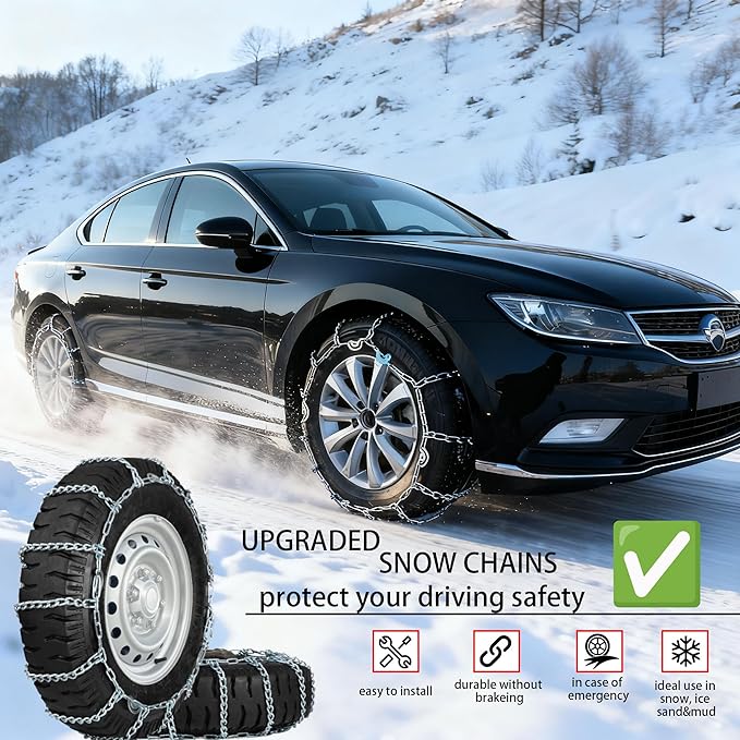 Snow Chains, Thickened and Wear-Resistant High Carbon Steel Anti Slip Tire Chain for Light Truck, Pickups, and SUVs, Qick Eas