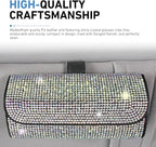 WZP Bling Sunglasses Holder for Car Sun Visor, Rhinestone Leather Eyeglasses Car Visor Clip Storage Glasses Organizer Case, Universal Vehicle Glasses Protective Storage Box for SUV Sedan Van (AB)