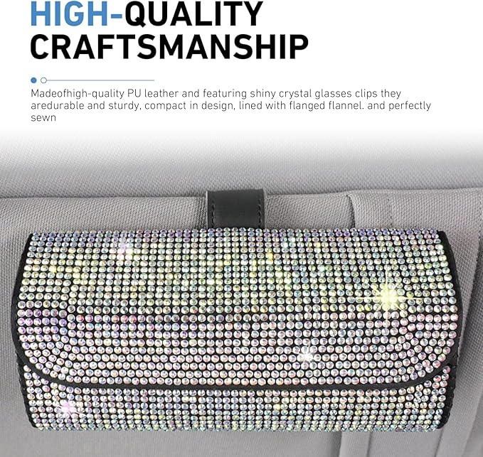 WZP Bling Sunglasses Holder for Car Sun Visor, Rhinestone Leather Eyeglasses Car Visor Clip Storage Glasses Organizer Case, Universal Vehicle Glasses Protective Storage Box for SUV Sedan Van (AB)