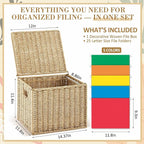 Jingmore Paper Rope File Box Organizer with 25 Hanging File Folders, Collapsible Letter Size Filing Storage Box with Lid, Han