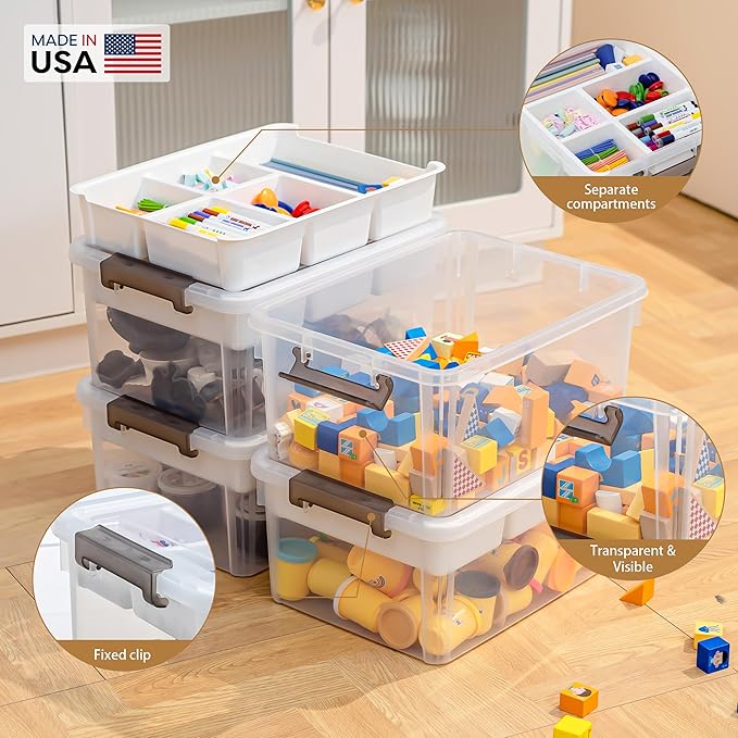 Citylife 17 QT Plastic Storage Box with Removable Tray Craft Organizers and Storage Clear Storage Container for Organizing Be