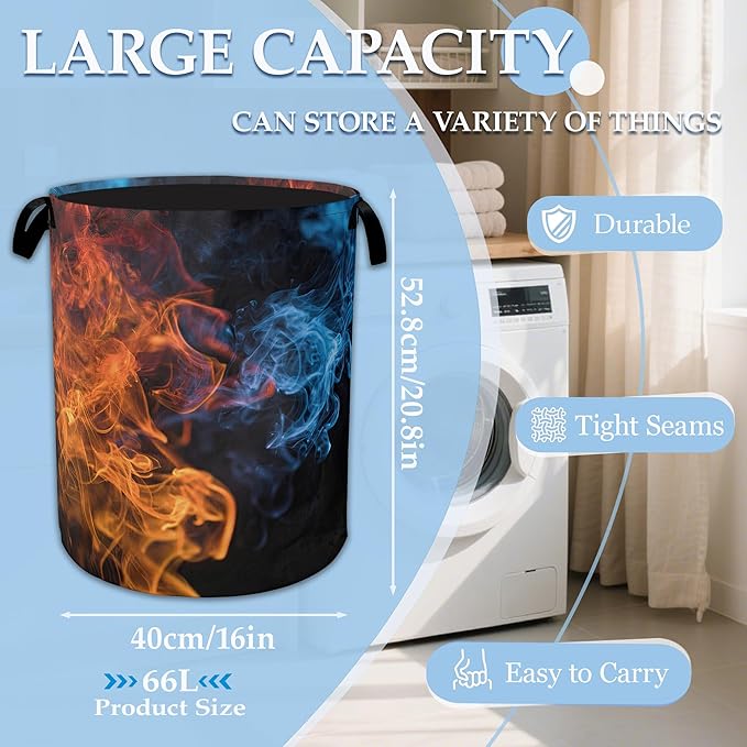Red Blue Fire Laundry Basket Collapsible Laundry Hamper, Oxford Cloth Storage Bin for Room/Bathroom/Bedroom/Dormitories 16" X