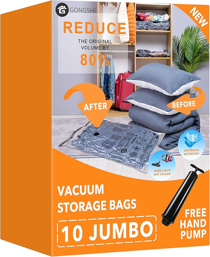 GONGSHI Vacuum Storage Bags, Space Saver Seal Bags For Clothing, Blankets, Comforters, Pillows, Clothes Storage,Travel Luggag