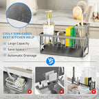 Cisily Sink Caddy Organzier with High Brush Holder, Sponge Holder for Sink, 304 Rustproof Stainless, Kitchen Countertop Soap 