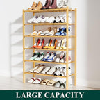 Smiry Shoe Rack, 6 Tier Bamboo Shoe Organizer, Stackable Free Standing Wooden Shoe Storage Shelf for Closet, Entryway, Front 