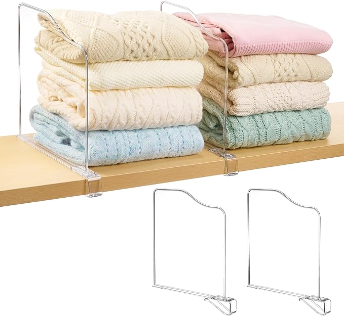 Vtopmart 4 Pack 12in Height Shelf Dividers for Closet Organization, Clear Plastic Closet Shelf Dividers of Upgrade 12in for M