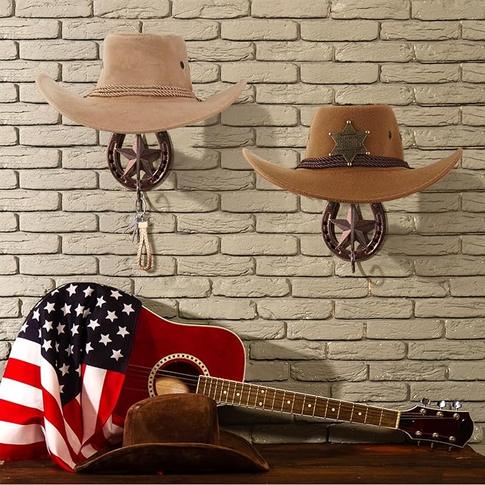 Cowboy Hat Organizer Rack for Wall 4 Pack Metal Cowboy Hat Holder Wall Mounted Iron Western Wall Decor Horseshoe Hat Hanger f