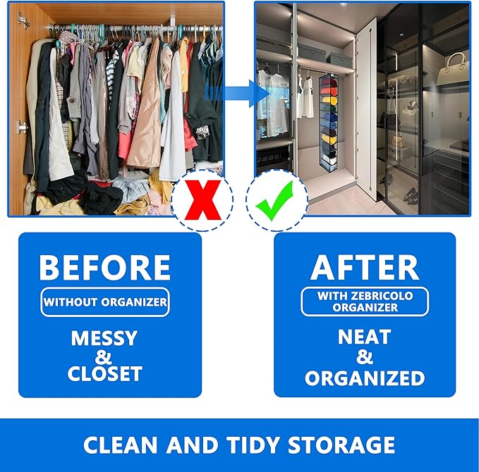 Closet Organization,12 Section,Hanging Closet Organizer,Space Saving, College Dorm Essentials for Girls, Heavy dutys Hooks Up