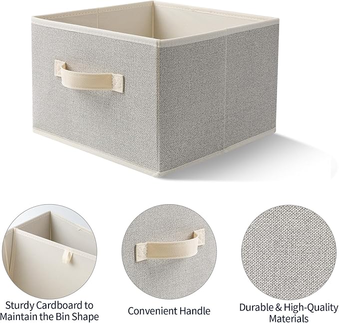 Storage Baskets, 11-Inch Woven Fabric Bins, Storage Cubes with Reinforced Handles, Organizer Bins for Closet Shelves, Foldabl