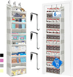 over the door organizer, Solid Bamboo Board (Not Plastic!) 6-Tier Heavy Duty 75LB, 12 Side Pockets, 3 Reinforced Hooks & Anti