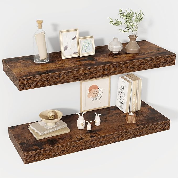 30 Inch Floating Shelves, 12" Deep Floating Shelf Wall Mounted, 30" Wall Shelves, Rustic Deep Bookshelf, Extra Deeper & Thick