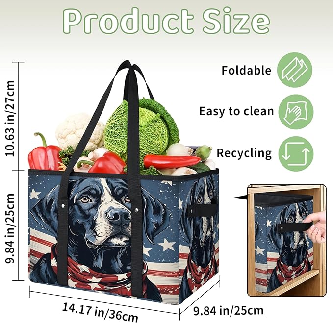 Reusable Grocery Bags Heavy Duty Shopping Bags Foldable Large Tote Bags with Long Handles & Hard Bottom