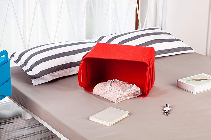 Minoisome Storage Basket Felt Storage Bin Collapsible& Convenient Box Organizer with Carry Handles for Office Bedroom Closet 