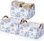 Boao 3 Pcs Blue Floral Storage Bin Wildflowers Collapsible Large Storage Baskets for Gifts Canvas Laundry Basket Foldable Box