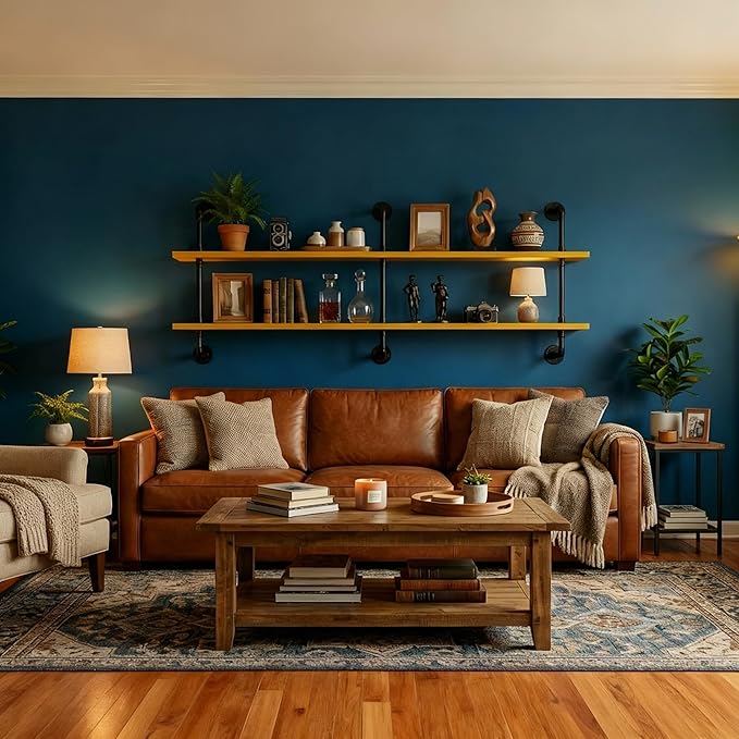 Industrial Pipe Shelving Rustic Floating Bookshelf for Living Room 60 Inch Wall Mounted Bookshelf Pipe Shelves with Wood Plan