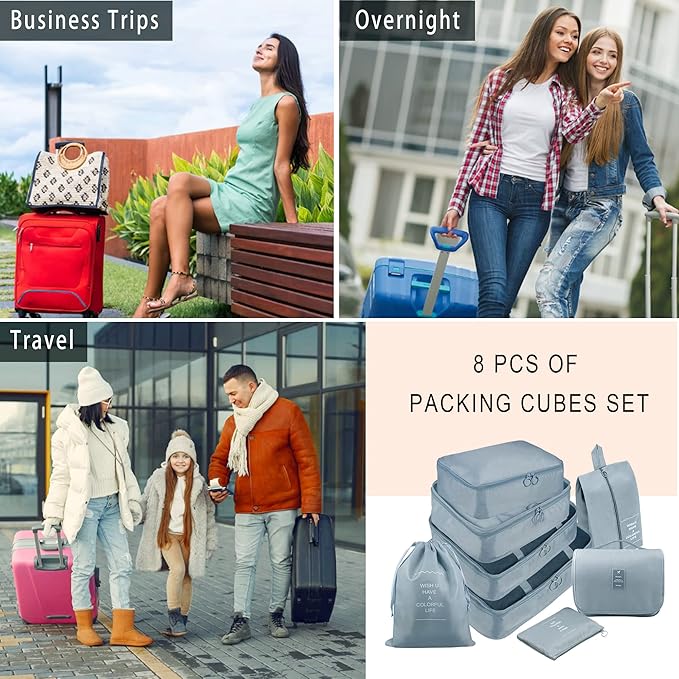 Packing Cubes, 8 Pcs Travel Packing Organizers for Suitcases, Large Capacity Travel Luggage Organizers Set includes 8 Storage
