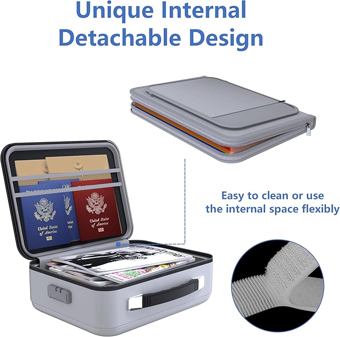TIGERKING Fireproof Document Box Hard Shell, Fire Proof File Box for Documents with Combination Lock, File Safe Boxs Fireproo