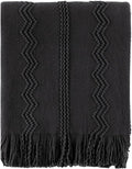BATTILO HOME Black Throw Blanket with Fringe, Bed Throws for Home Decor, Decorative Black Knit Throw for Couch Sofa, 50"x60"