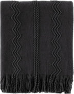 BATTILO HOME Black Throw Blanket with Fringe, Bed Throws for Home Decor, Decorative Black Knit Throw for Couch Sofa, 50"x60"