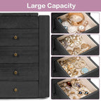 Meangood Jewelry Box Wood for Women, 5-Layer Large Organizer Box with Mirror & 4 Drawers for Rings, Earrings, Necklaces, Blac
