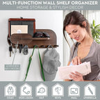 Solid Wood Mail and Key Holder for Wall Decorative Display - Includes Mail Holder, Shelf with Hooks for Keys & Pegs for Hangi