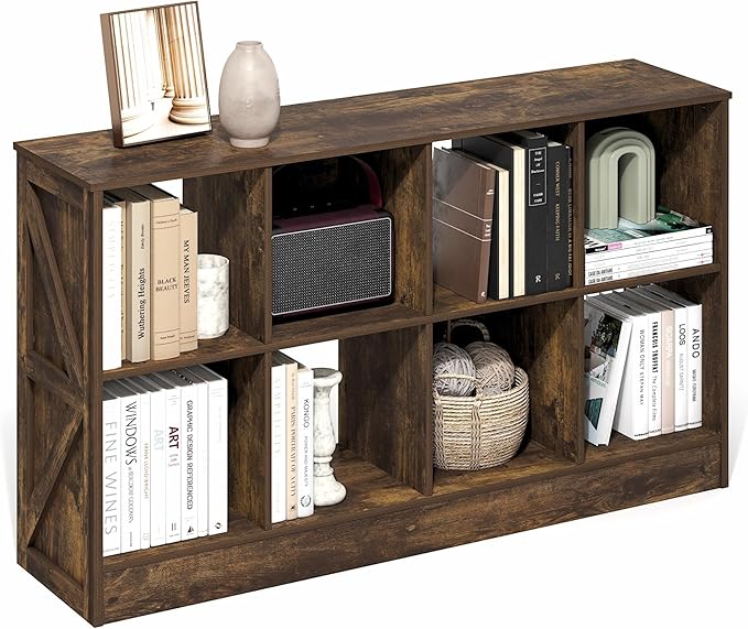 Furinno Jensen Book Shelf, 8-Cube Farmhouse Bookshelf, Display Bookcase, 11.8 x 47.6 x 26.8, for Living Room, Bedroom, Home O