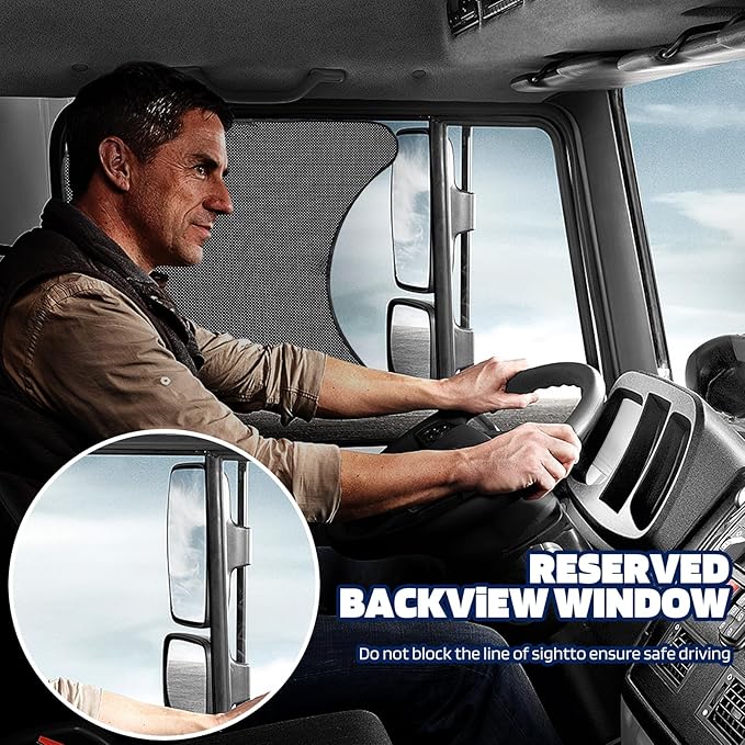 2Pcs Semi Truck Side Window Sun Shades with Suction Cups, UV Protection Semi Truck Curtains for Freightliner Cascadia Interior Accessories 23.6x21.6 Inch