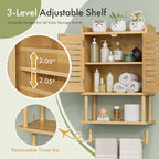 AmazerBath Bathroom Wall Cabinet, Bamboo Over The Toilet Storage Cabinet, Hanging Medicine Cabinets with Towel Bar, Wall Moun