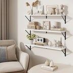 Wall Shelf, Floating Book Shelves with Brackets, 36 inch White Shelves Set of 3, Particle Board Wooden Shelf for Kitchen, Bat