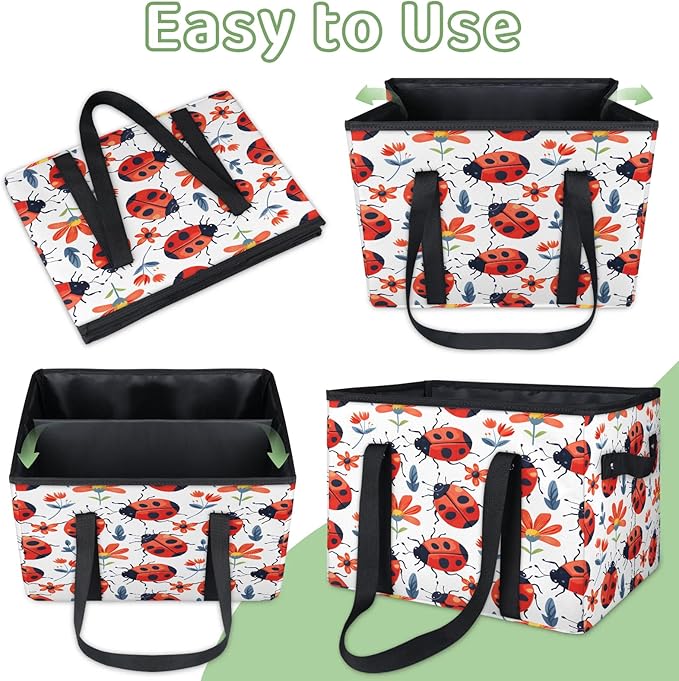 Reusable Grocery Bags Heavy Duty Shopping Bags Foldable Large Tote Bags with Long Handles & Hard Bottom
