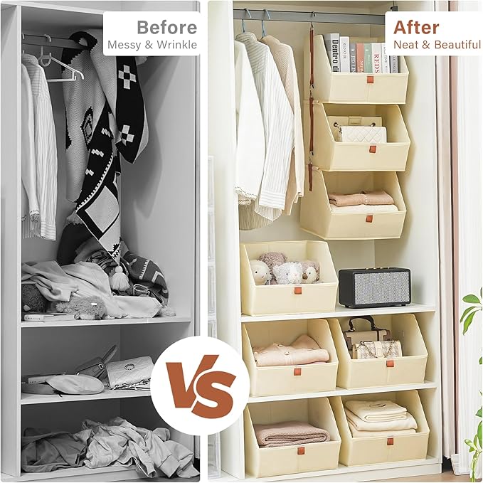 4 Tier Hanging Closet Organizer,Disassemblable Clothes Hanging Shelves,Fabric Closet Organizer System for Space-Saving,Foldab