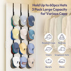 SWTYMIKI Over Door Hat Rack - 3 Packs Metal Hanging Hat Organizer with 12 Hooks Design, Baseball Cap Hanger Organizer Storage