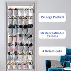 SAVERHO 35 Pockets Over the Door Shoe Organizer, Hanging Shoe Organizer for Door with 35 Mesh Pockets Large Capacity Shoe Han