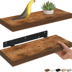 Ballucci Floating Shelves, 16" Wood Wall Shelf Set of 2, with Invisible Brackets for Bathroom, Living Room, Bedroom, Kitchen,