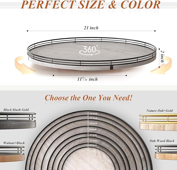 21" Lazy Susan Wood Turntable Organizer for Kitchen Decor, Farmhouse Round Wooden Lazy Susan Organization and Storage for Cab