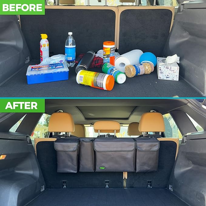 PIDO Hanging Trunk Organizer, Backseat Trunk Organizer for SUV, Hanging Car Storage Bag with Large Pockets for Sedan, Truck, V