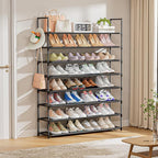 OYREL 8 Tier Shoe Organizer, 33.3in Wide x 11.2in Deep x 55.7in Tall, Black Metal and Plastic Shoe Rack, Holds up to 32-40 Pa