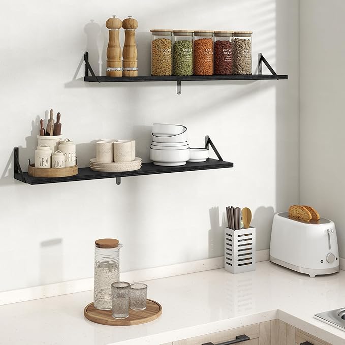 Floating Shelves, 8 Inch Deep Rustic Wood Wall Storage, 36W x 8D Wall Shelves Set of 2, Heavy Duty Metal Brackets, Industrial