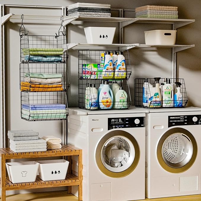 X-cosrack 3-Tier Hanging Storage Organizer for Closet, Laundry & Utility Room | Space Saving Shelves with 1.65" Hook & 5 S-Ho