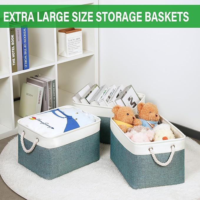 Bidtakay Fabric Storage Baskets for Shelves 3 Pack Large Storage Bins for Organizing Linen Collapsible Organizer for Closet-D