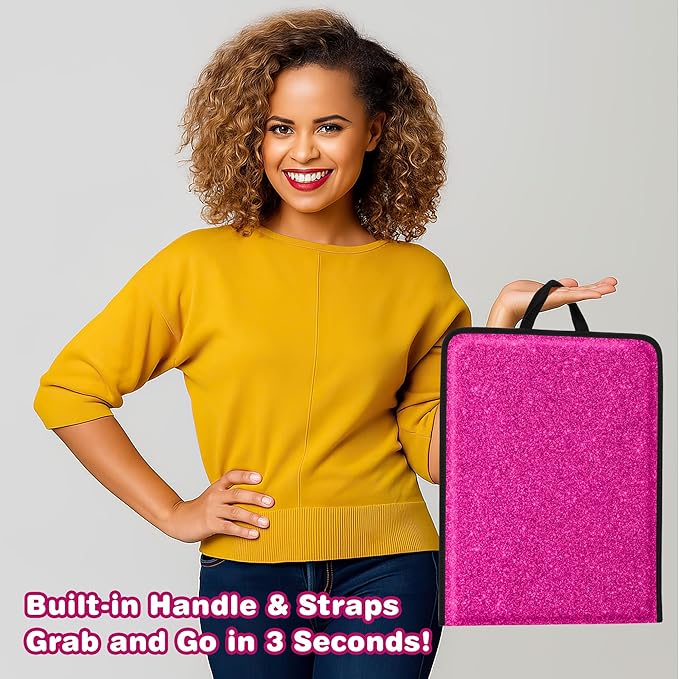 LPHUMEX Sparkle Hot Pink Folding Mirror 13”x33”, Foldable Full-Length Travel Mirror 3-Way Use, Perfect for Dance, Festivals, 